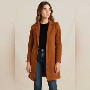 HAVE Vegan Suede Duster Coat Brown Small faux suede longline chic autumn minimal